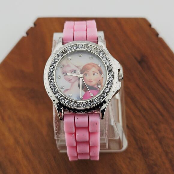Disney Kids Frozen Analog Watch Pink Pastel Anna Elsa Princess Jewels Gems - Picture 1 of 6